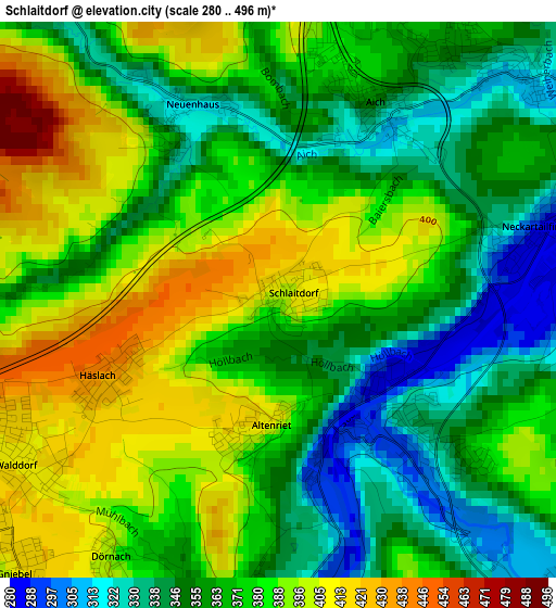 Schlaitdorf elevation map