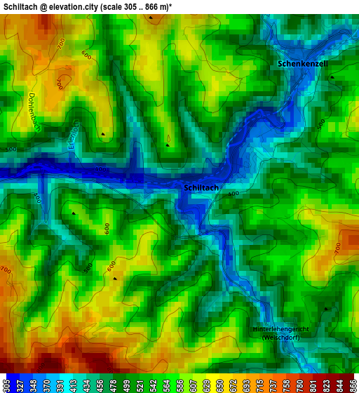 Schiltach elevation map