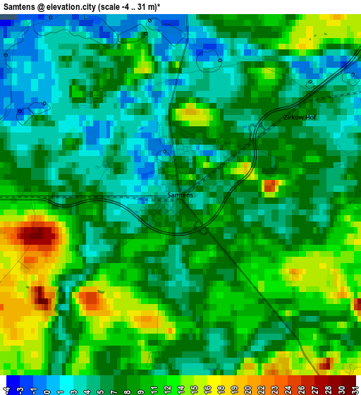 Samtens elevation map