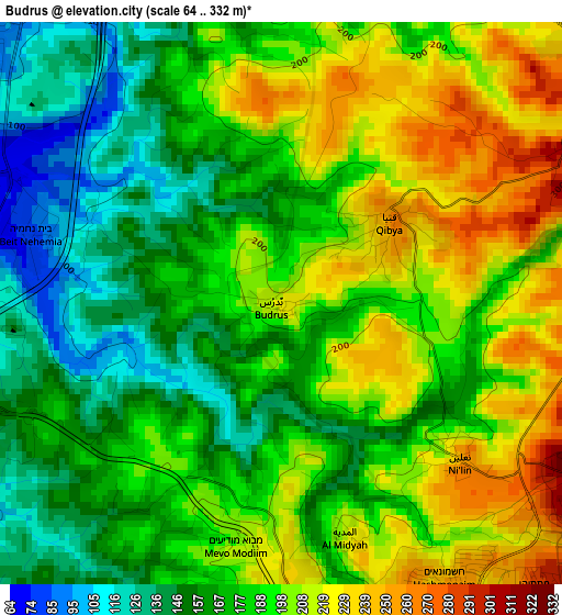 Budrus elevation map