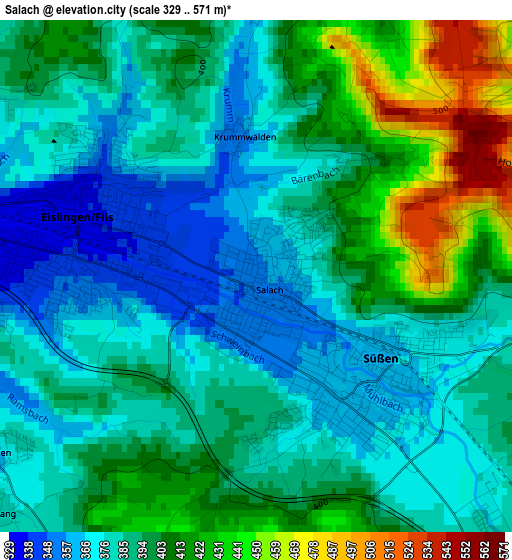 Salach elevation map