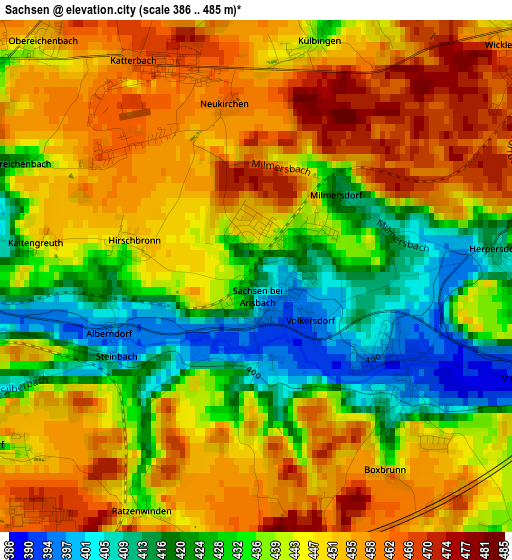 Sachsen elevation map