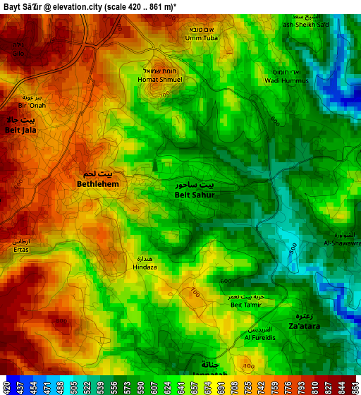 Bayt Sāḩūr elevation map