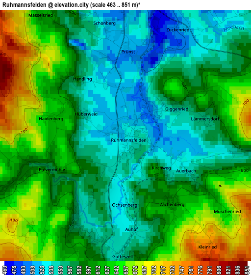 Ruhmannsfelden elevation map