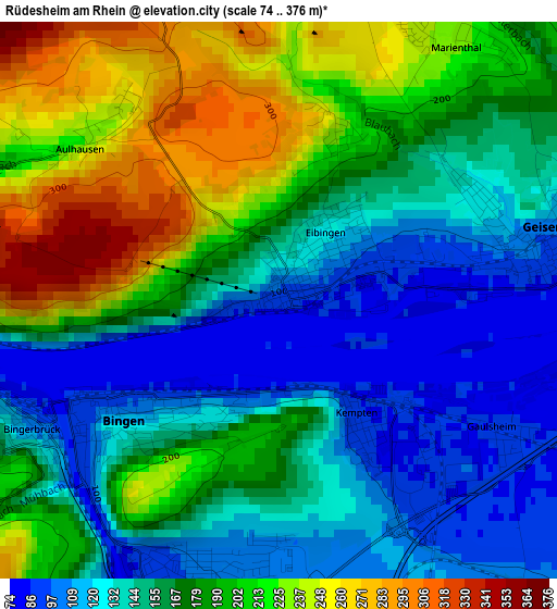 Rüdesheim am Rhein elevation map