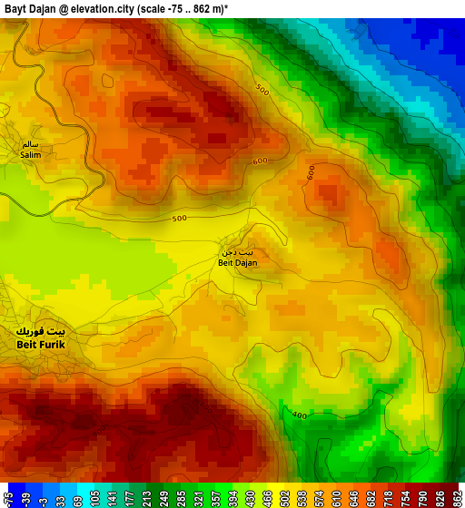 Bayt Dajan elevation map
