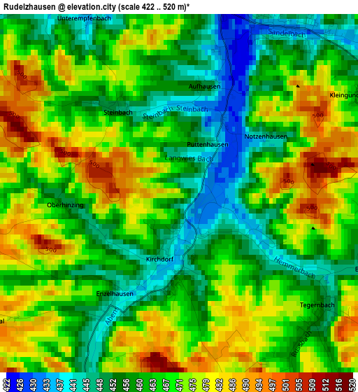 Rudelzhausen elevation map