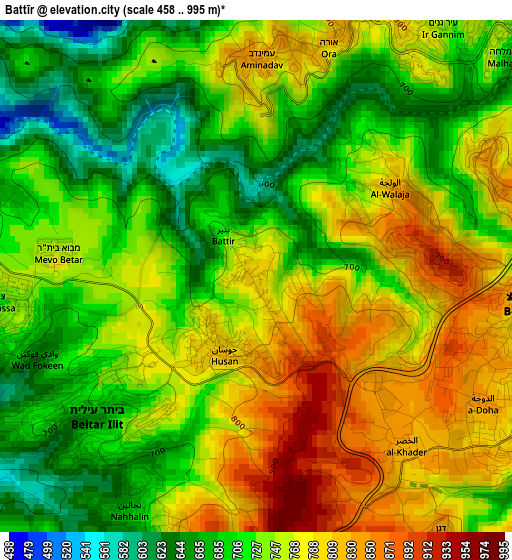 Battīr elevation map