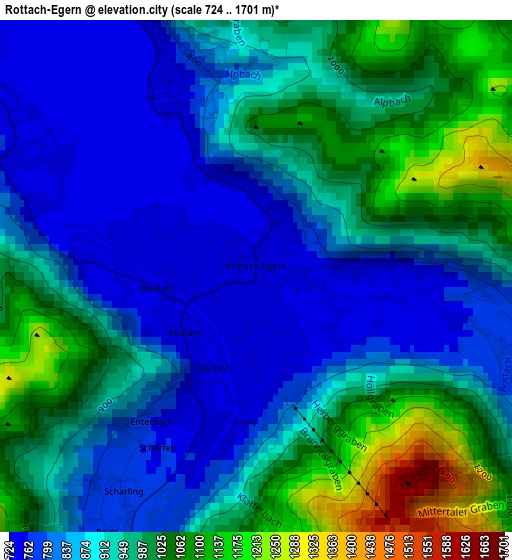 Rottach-Egern elevation map