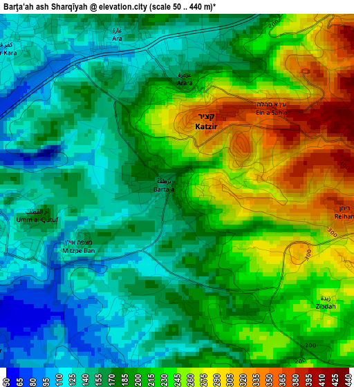 Barţa‘ah ash Sharqīyah elevation map