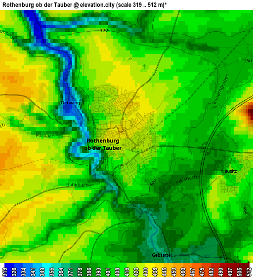 Rothenburg ob der Tauber elevation map