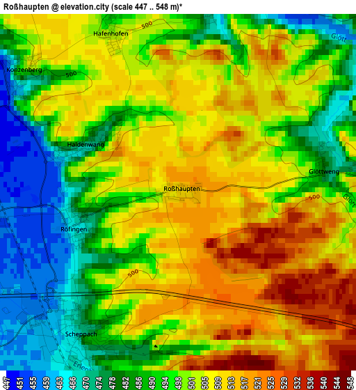 Roßhaupten elevation map