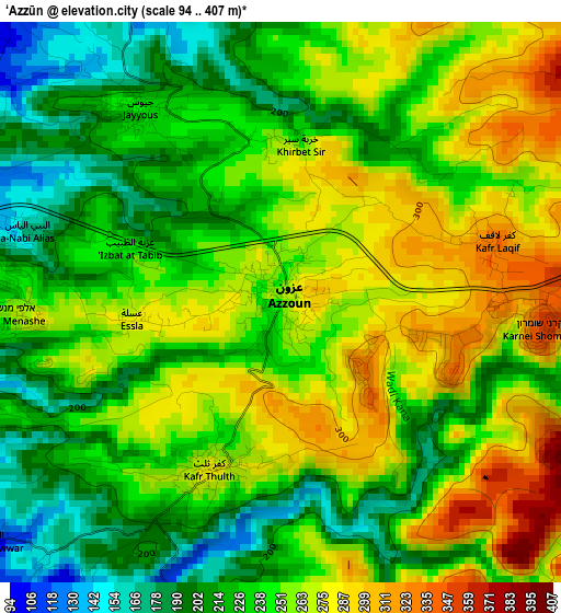 ‘Azzūn elevation map