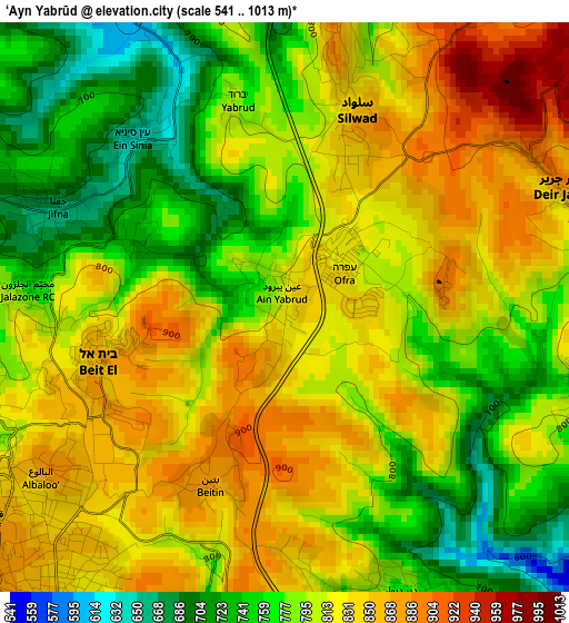 ‘Ayn Yabrūd elevation map