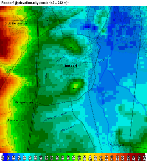 Rosdorf elevation map