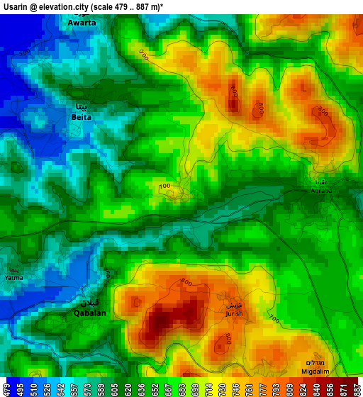 Usarin elevation map
