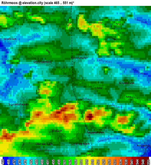 Röhrmoos elevation map