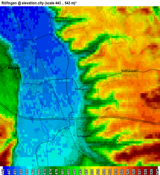 Röfingen elevation map