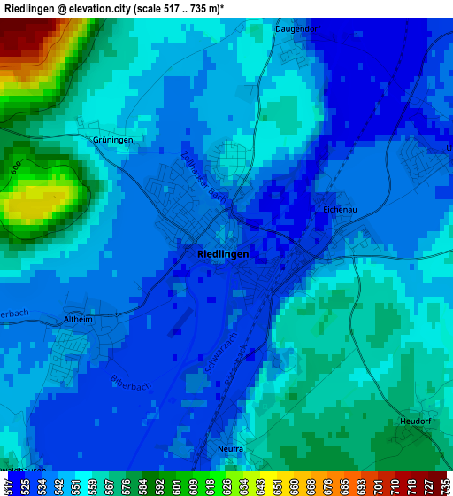 Riedlingen elevation map