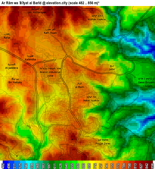 Ar Rām wa Ḑāḩiyat al Barīd elevation map