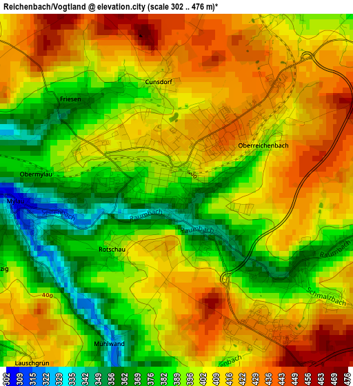 Reichenbach/Vogtland elevation map