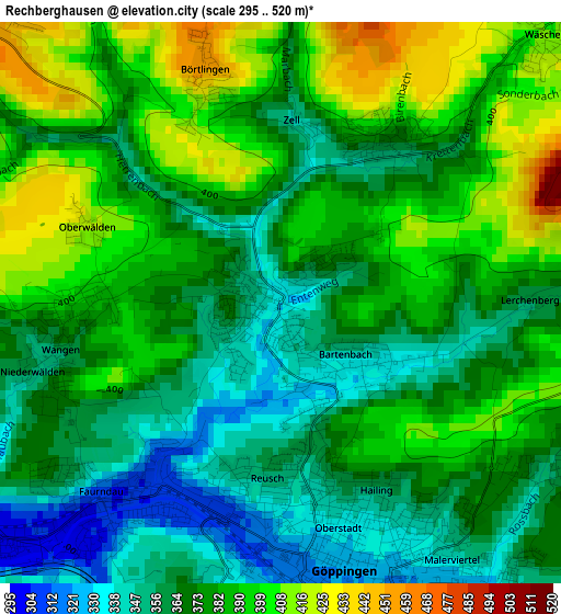 Rechberghausen elevation map