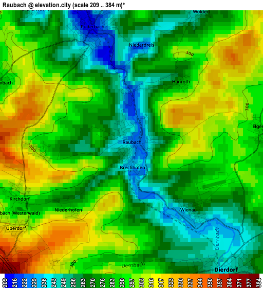 Raubach elevation map