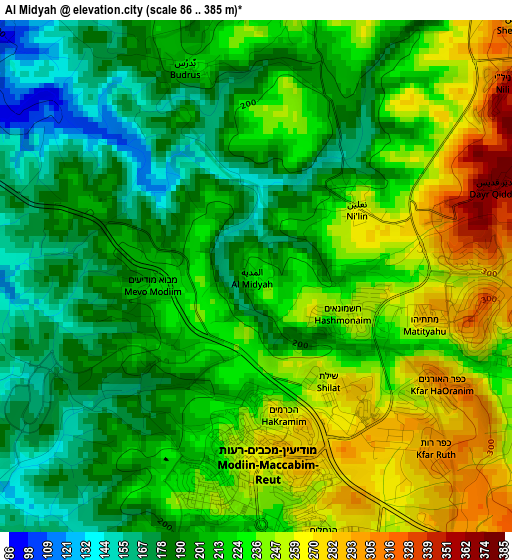 Al Midyah elevation map