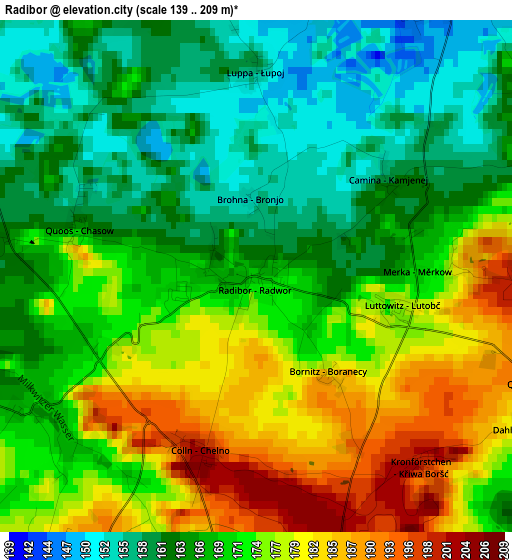 Radibor elevation map