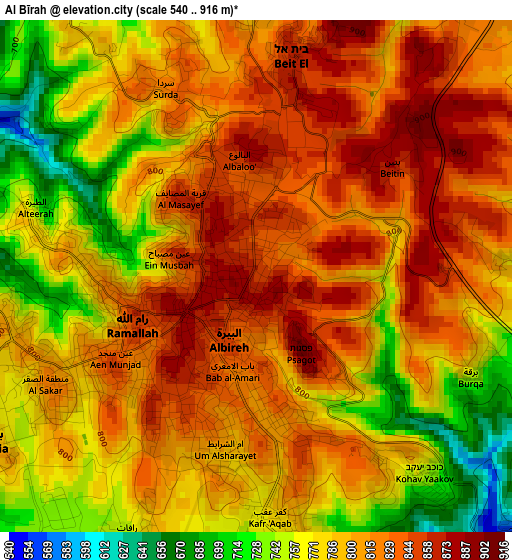 Al Bīrah elevation map