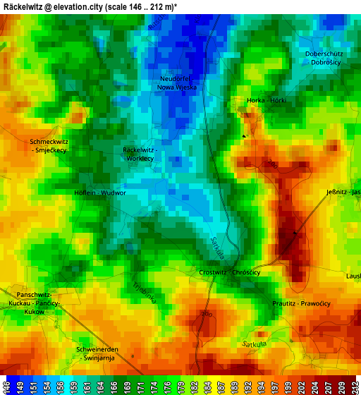 Räckelwitz elevation map