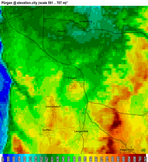 Pürgen elevation map