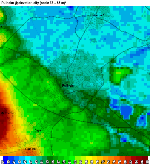 Pulheim elevation map