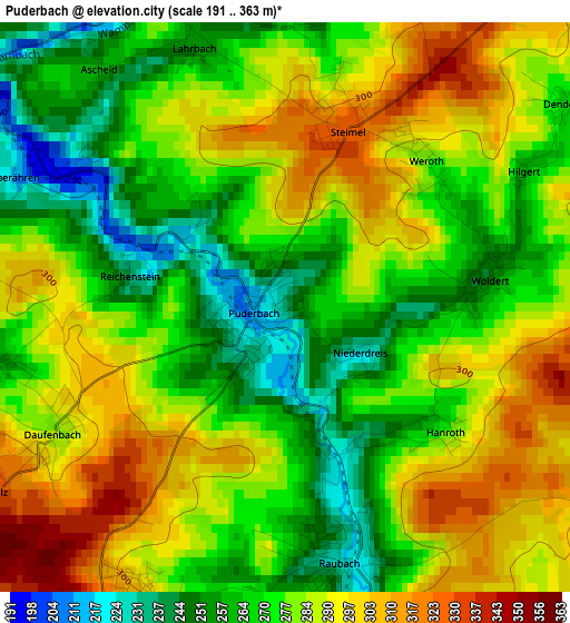 Puderbach elevation map