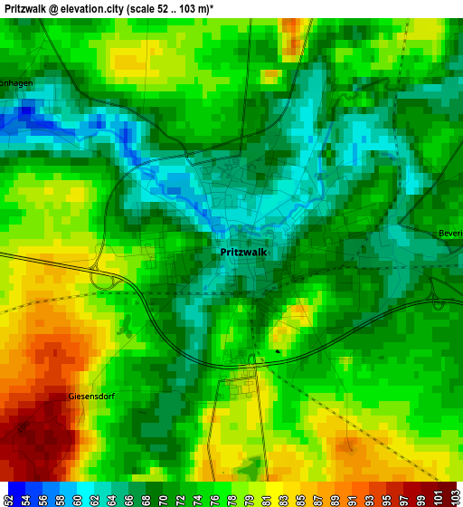 Pritzwalk elevation map