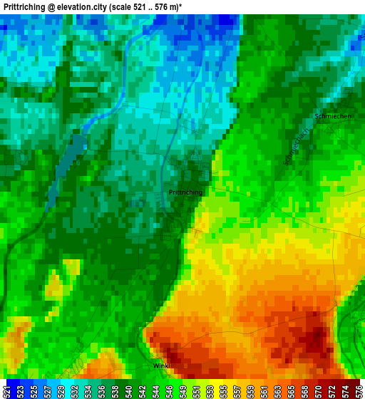 Prittriching elevation map