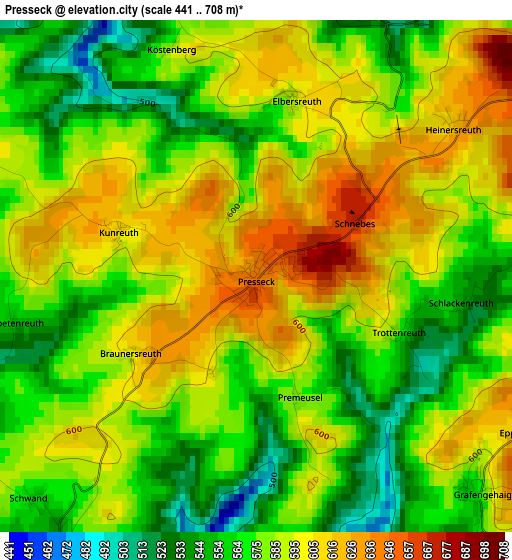 Presseck elevation map