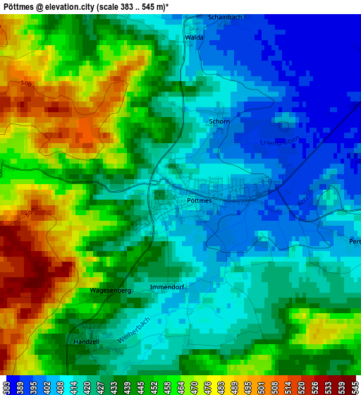 Pöttmes elevation map