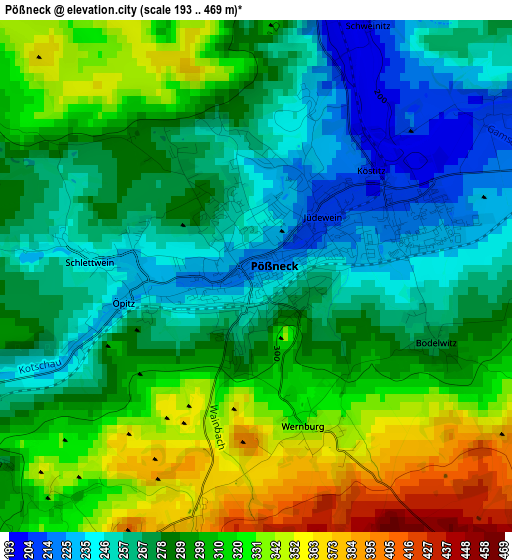 Pößneck elevation map