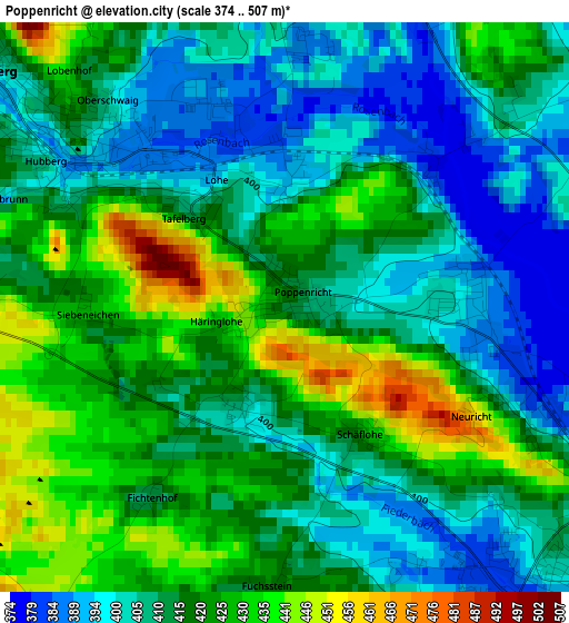 Poppenricht elevation map