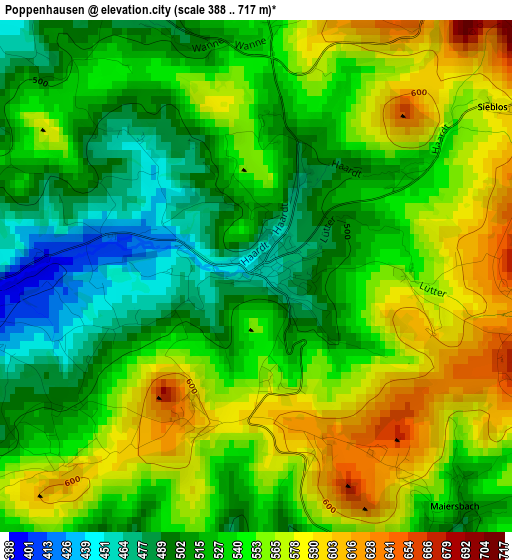 Poppenhausen elevation map