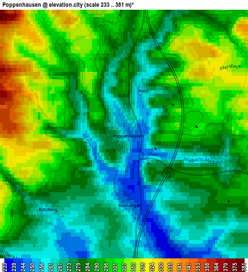 Poppenhausen elevation map