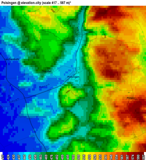 Polsingen elevation map