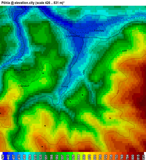 Pöhla elevation map