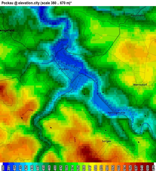 Pockau elevation map