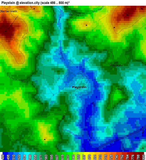 Pleystein elevation map