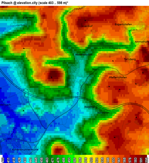 Pilsach elevation map