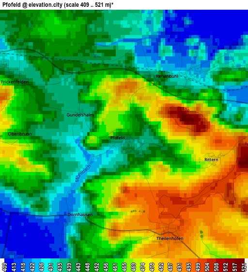 Pfofeld elevation map