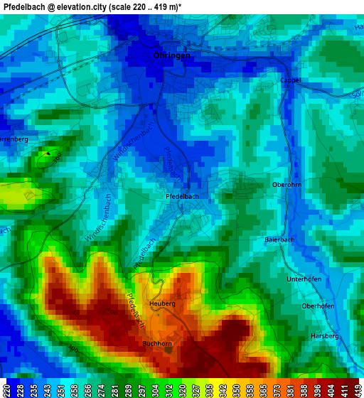 Pfedelbach elevation map