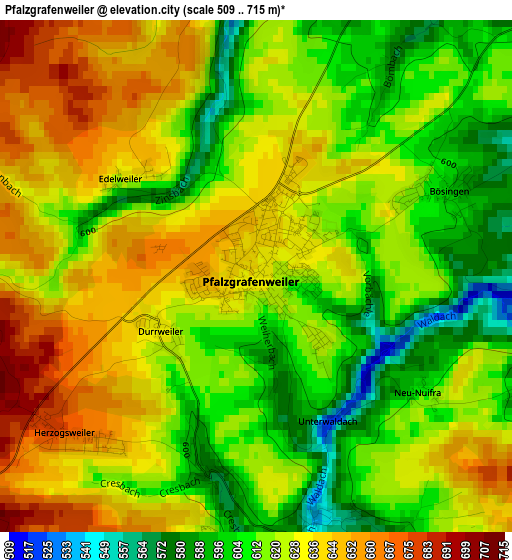 Pfalzgrafenweiler elevation map